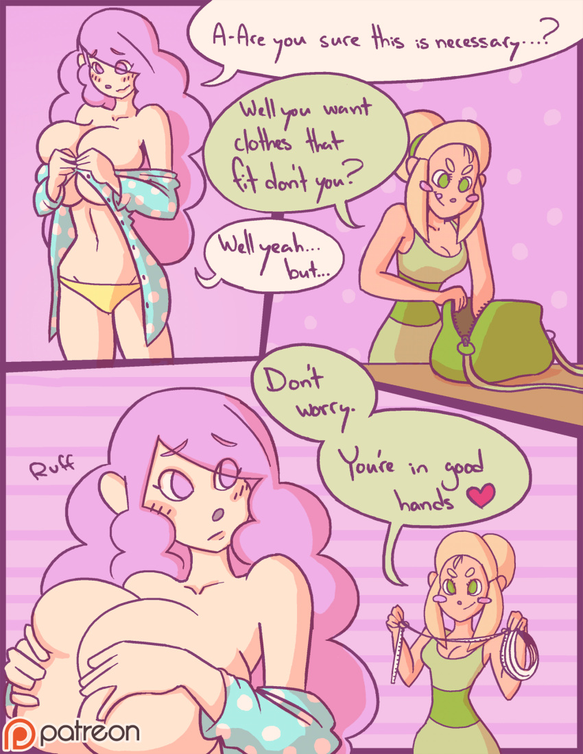 2girls big_breasts bobbi_(ruffsketches) breasts comic comic_page dialogue multiple_girls oc original_character panties ruffsketches_(artist) text text_bubble