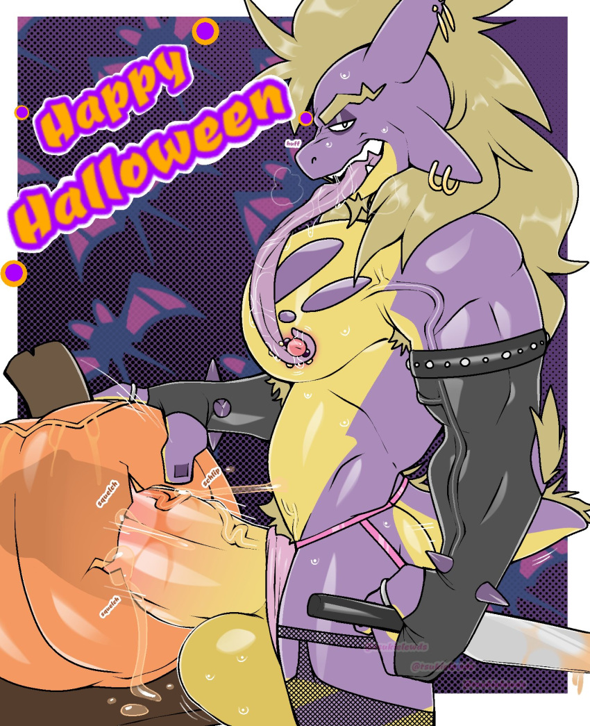 amped_toxtricity anthro artisticwolfie balls bara big_balls big_pecs big_penis boner erection fucking_pumpkin huge_cock long_tongue male male_only muscles muscular nintendo penis pokemon pumpkin pumpkin_masturbation solo solo_male tagme text toxtricity tsukielewds