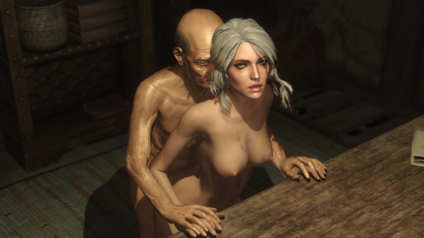 3d breasts cavalorn13 ciri completely_nude female green_eyes light-skinned_female male nipples nude older_male penetration sex the_witcher_(series) the_witcher_3:_wild_hunt white_hair