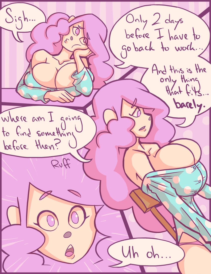 1girls big_breasts bobbi_(ruffsketches) bursting_breasts comic comic_page oc original_character ruffsketches_(artist) text text_bubble