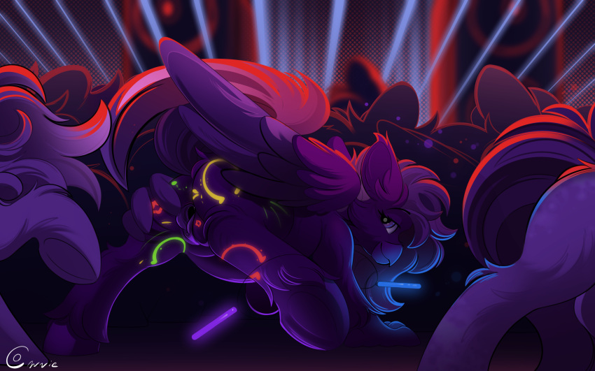 absurd_res anus ass avian blacklight crowd dancing faceless_character female feral genitals group gryphon hi_res mythological_avian mythology nightclub nude presenting public pussy rave streaching tagme wings