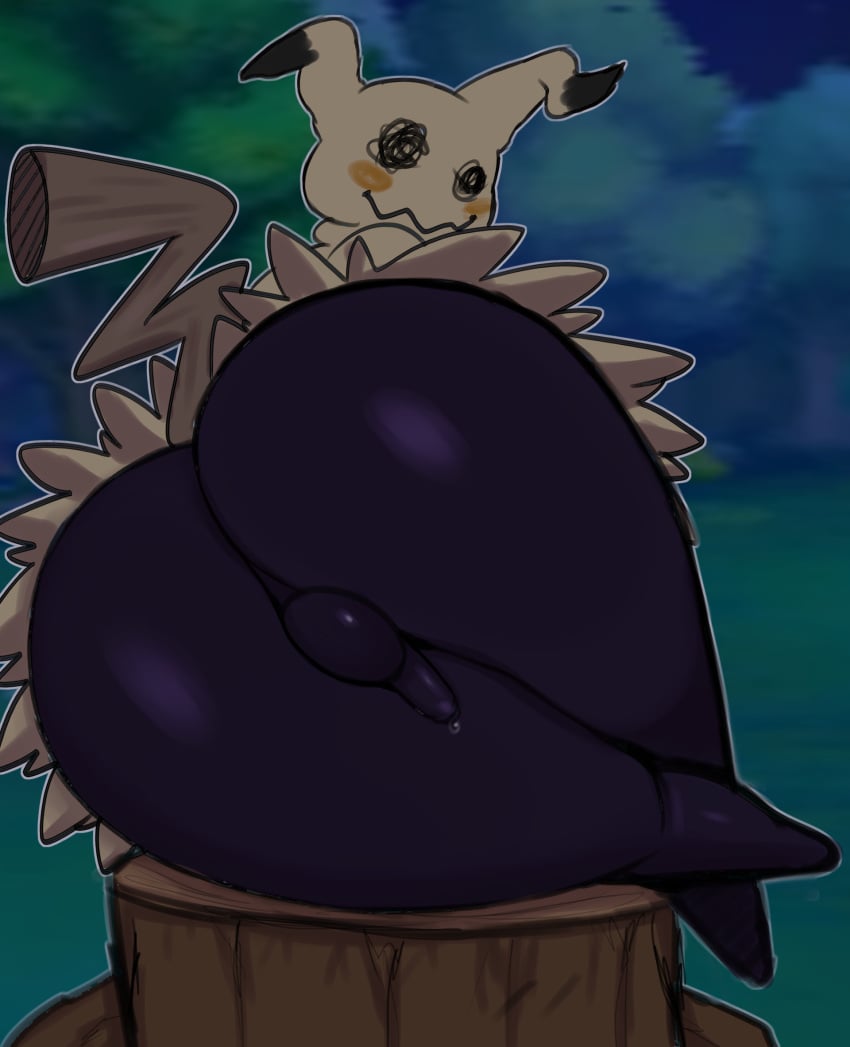 1boy anthro ass balls big_ass bubble_butt dat_ass fat_ass femboy huge_ass inuzu large_ass looking_at_viewer looking_back male male_only mimikyu outside penis pokémon_(species) pokemon presenting presenting_hindquarters small_penis solo thick_ass thick_thighs tree_stump wide_hips