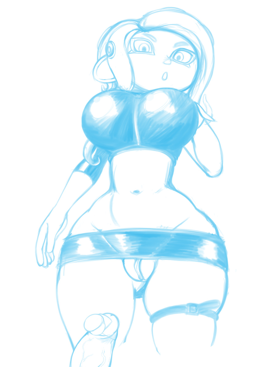 agent_8_(splatoon) ass_window big_ass big_breasts big_penis casual casual_nudity clothed crankodile female microskirt nintendo no_bra no_panties no_underwear octoling octoling_girl penis pussy_window sketch splatoon tagme teasing