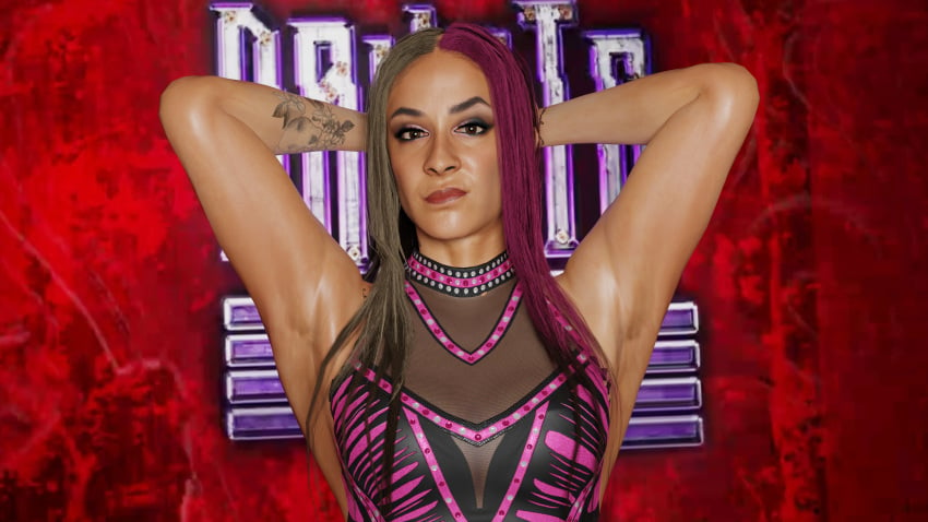 3d 3dcg armpit armpit_focus armpits blender clothed colored_hair dakota_kai dyed_hair muscular_female tattoos theblendertaper wrestling wrestling_outfit wwe wwe_2k