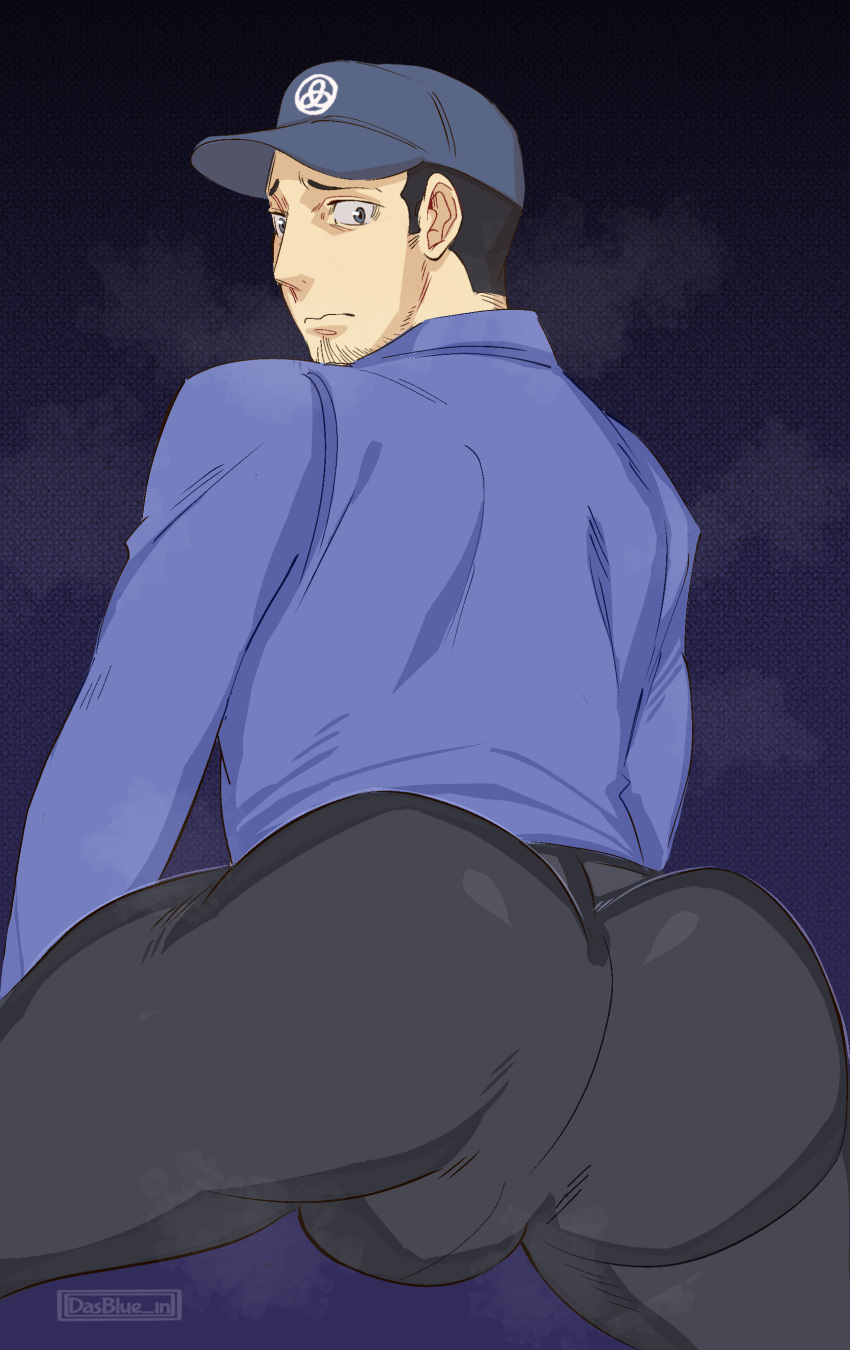 ass ass_focus baseball_cap bulge_through_clothing clothed dasblue_in goatee iori_junpei junpei_iori male_focus male_only p3 persona_3