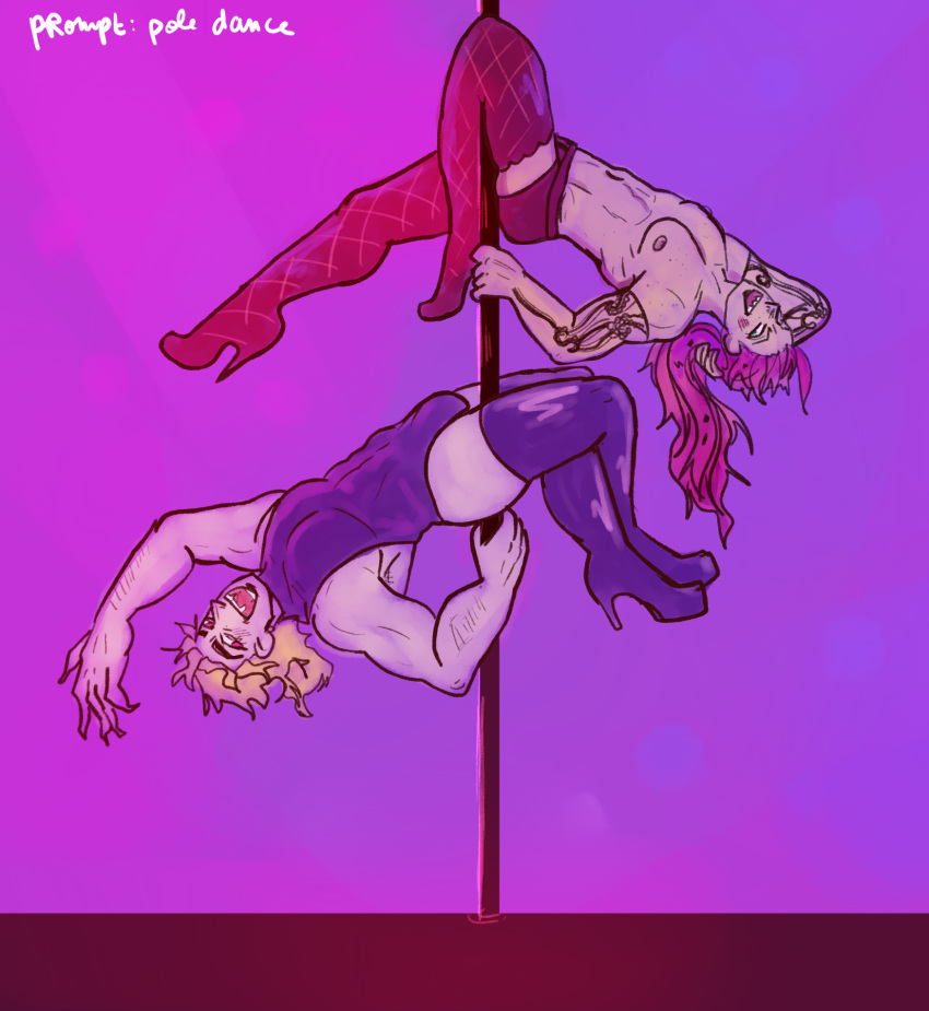 2boys diavolo dio_brando jojo's_bizarre_adventure male male/male male_only pole pole_dancing stardust_crusaders succikkodraws vento_aureo