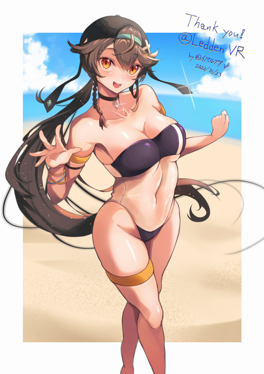 1girls bare_arms bare_hands bare_shoulder bare_shoulders bare_thighs beach big_breasts bikini black_hair black_hair_female black_pupils breasts eyebrows_visible_through_hair female female_only hair_between_eyes hat hourglass_figure huge_breast iparuputsua large_breasts legs long_hair long_hair_female massive_breasts navel_visible_through_clothes only_female open_mouth pointy_chin ponytail ponytail_ears ponytail_female ponytails swimsuit swimsuits swimwear thick_legs thick_thighs thighs woman