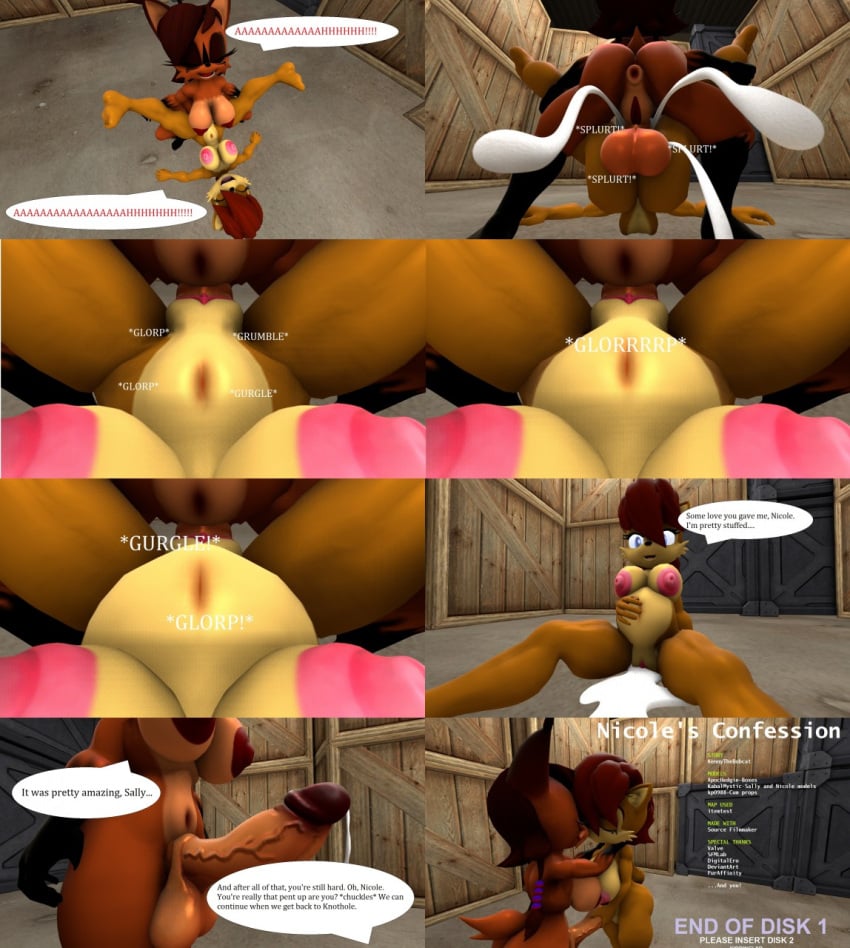 1futa 1girls 3d anthro archie_comics big_belly climax comic confession cum cum_in_pussy cum_inside dialogue erection female furry futa_on_female futanari hand_on_head inflation kennythebobcat kissing nicole_the_lynx pregnant sally_acorn sega semen sonic_(series) sonic_the_hedgehog_(archie) sonic_the_hedgehog_(series) stroking_penis teasing