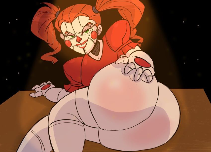 1girls animatronic ass baby_(fnafsl) big_ass big_butt circus_baby circus_baby_(fnaf) circus_baby_(novel) fat_ass female female_only five_nights_at_freddy's five_nights_at_freddy's:_sister_location fnaf_novels green_eyes hand_on_butt instantnudeles large_ass lipstick looking_at_viewer orange_hair solo solo_female solo_focus thick_ass thick_thighs thighs twintails wide_hips