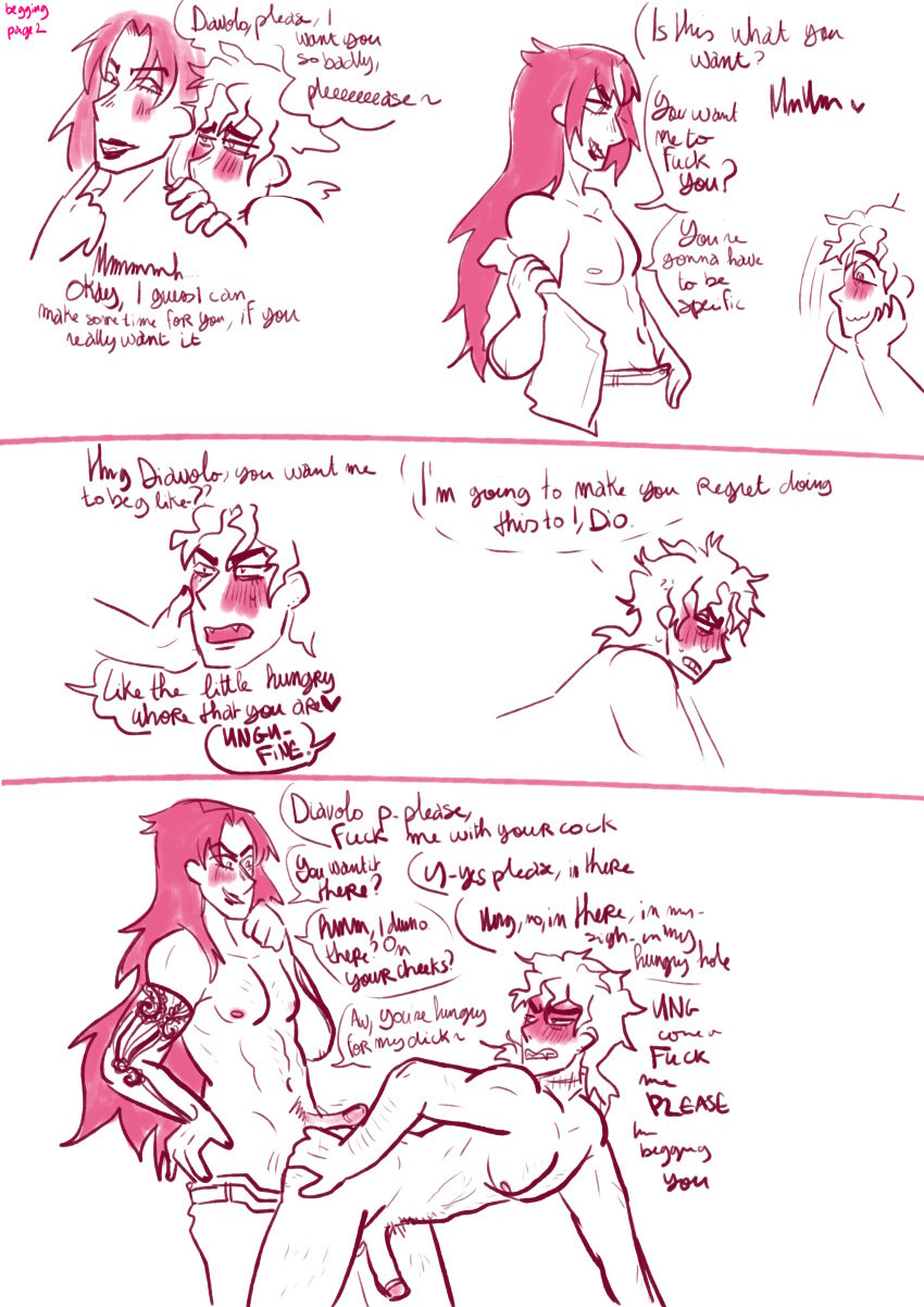 2boys dialogue diavolo dio_brando doggy_style english_text gay jojo's_bizarre_adventure male male/male male_only nude_male penis stardust_crusaders succikkodraws vento_aureo yaoi