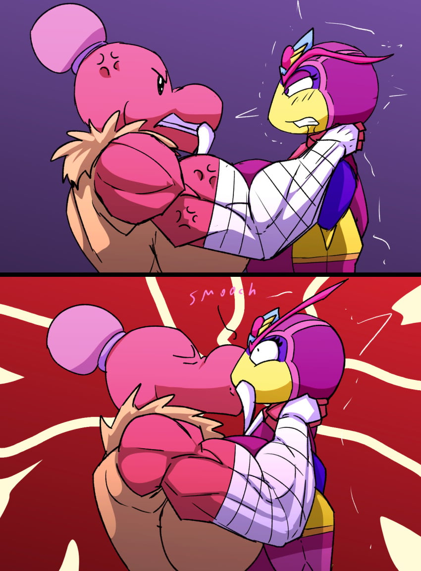 angry anthro arthropod asphyxiation big_breasts big_butt bodily_fluids breasts choking clothed clothing cross-popping_vein duo female female/female fight hi_res hymenopteran insects kinnikuman kirby_(series) kirby_triple_deluxe kissing mammal marine muscular muscular_anthro muscular_female nintendo pain pinniped queen_sectonia saesar squish strangling surprised_expression suzie_(kinnikuman) suzie_tusket sweat tagme tusks ultimate_muscle walrus wasp wet wet_clothing wrestling