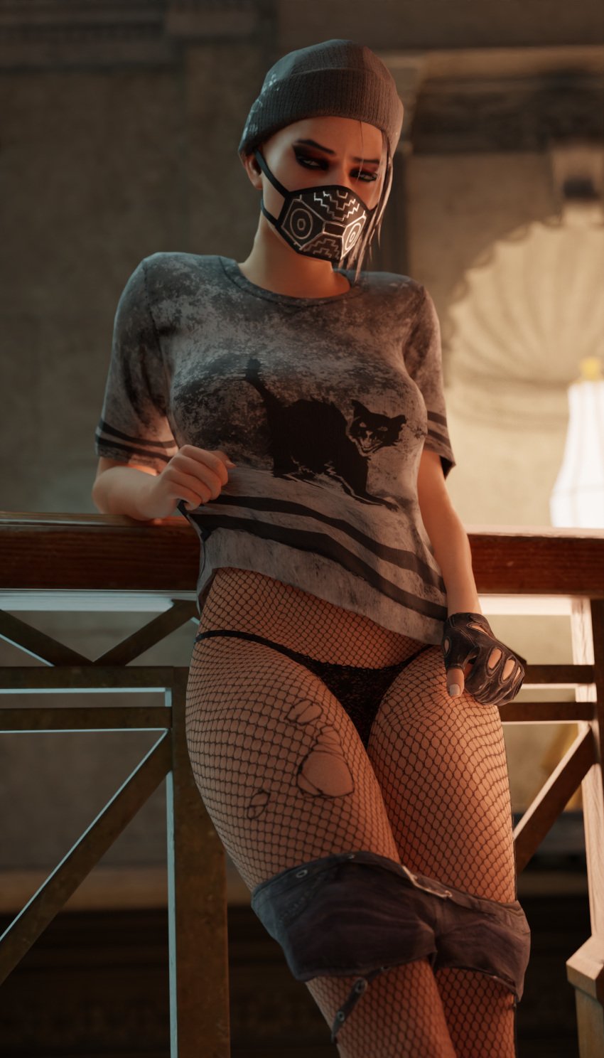 3d annoyed beanie beanie_hat belt black_panties dare dbd dead_by_daylight female female_only fishnets gloves leaning leaning_back mask masked masked_female nea_karlsson panties saltyu shirt shirt_lift shirt_pull shirt_up shorts shorts_down shorts_pull thighs