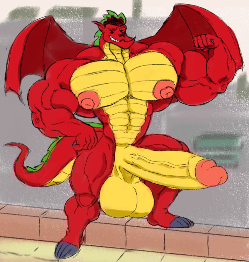 abs absurd_res american_dragon:_jake_long anthro balls big_balls big_muscles big_pecs big_penis big_tail disney dragon erection flexing genitals hehdgd hi_res huge_balls huge_cock huge_muscles huge_pecs hyper hyper_balls hyper_genitalia hyper_muscles hyper_penis jake_long looking_at_viewer male muscular mythological_creature mythological_scalie mythology narrowed_eyes nipples pecs penis scalie smile solo tail vein veiny_penis wings