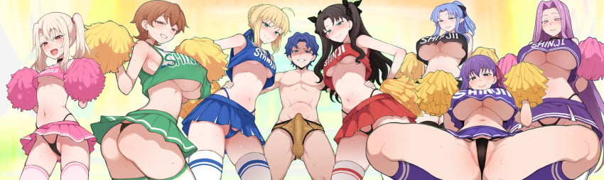 6+girls 7girls artoria_pendragon artoria_pendragon_(fate) caster_(fate/stay_night) cheerleader cheerleader_outfit cheerleader_uniform cleavage corruption cuckold enemy_conversion fate/stay_night fate_(series) forced_to_watch fujimura_taiga illyasviel_von_einzbern lineup lordem matou_sakura matou_shinji medea_(fate) medusa medusa_(fate) medusa_(rider)_(fate) microskirt miniskirt naked netorare pom_pom_(cheerleading) rider saber take_your_pick thong tohsaka_rin underboob