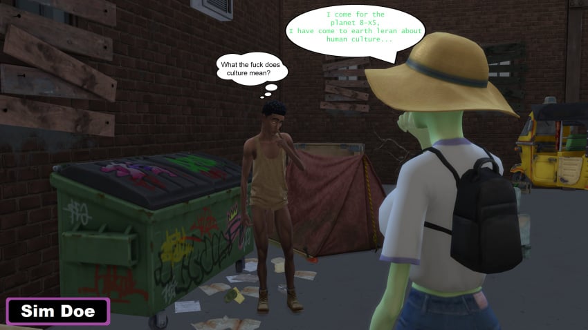 3d alien alien_girl alien_humanoid big_cock big_dick caption comic comic_page dirty_willy(sim_doe) english english_text female green_hair green_skin hobo homeless homeless_male huge_cock huni_of_8-x5(sim_doe) original_characters pantsless pantsless_male penis petite petite_body petite_female sim_doe sims sims4 sims_4 skinny skinny_female speech_bubble speech_bubbles the_sims the_sims_4