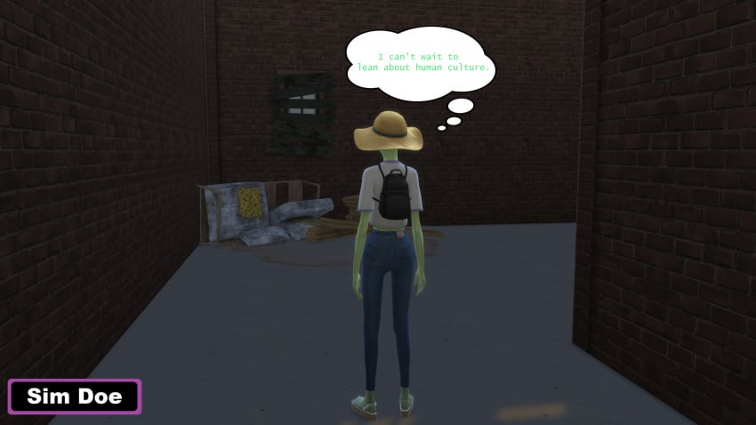 3d alien alien_girl alien_humanoid caption comic comic_page english english_text green_hair green_skin huni_of_8-x5(sim_doe) original_characters petite petite_body petite_female sim_doe sims sims4 sims_4 skinny skinny_female speech_bubble speech_bubbles the_sims the_sims_4