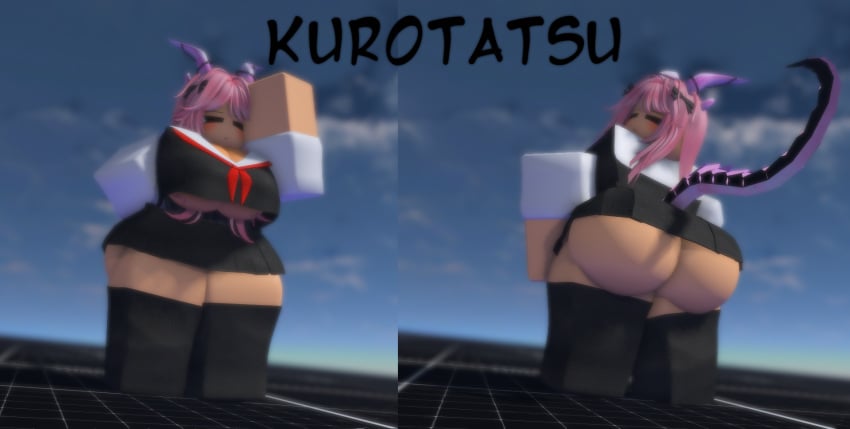 1girls 3d asian asian_female ass baseplate big_ass breasts chumplonn clothed clothed_female female female_only japanese_clothes kurotatsu_(chumplonn) name_tag oc roblox skirt socks standing text thick_thighs thighhighs thighs ราชินี