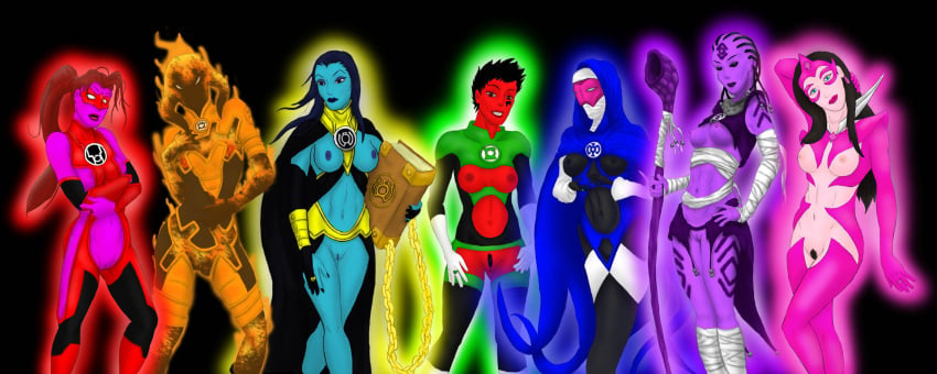 6+girls 7girls blue_body blue_lantern blue_lantern_corps blue_skin carol_ferris clypta dc green_lantern green_lantern_corps indigo-1 indigo_lantern indigo_tribe laira_omoto lyssa_drak mostly_nude multiple_girls orange orange_lantern orange_lantern_corps red_lantern red_lantern_corps sinestro_corps sister_sercy soranik_natu star_sapphire_(dc) star_sapphire_corps uniform violet_lantern white_body white_skin yellow_lantern