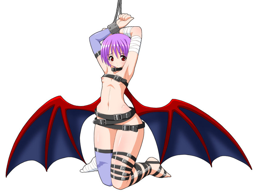 1girls bondage darkstalkers female flat_chest lilith_aensland shishimaru_ken'ya stockings succubus tagme