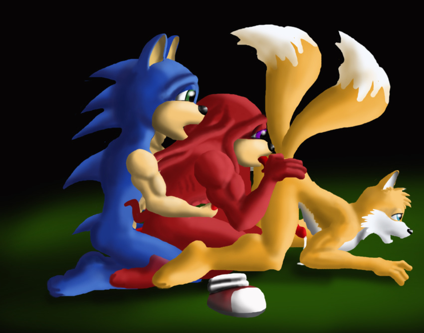 anilingus anthro canine cutterfl echidna fox fur hedgehog interspecies knuckles_the_echidna male male_only mammal multiple_males nude oral sex side_view sonic_(series) sonic_the_hedgehog tails yaoi