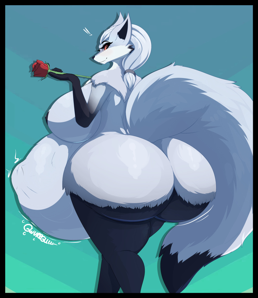 ! after_vore ambiguous_gender ambiguous_prey anthro anthro_pred arctic_fox areola asaneman ass belly big_belly big_breasts big_butt big_tail biped black_areola black_border black_nipples black_nose blue_body blue_fur blue_hair border breasts canid canine curvy_figure digestion dipstick_tail duo female female_pred flower fluffy fluffy_tail fox fur gloves_(marking) hair hand_imprint hi_res holding_flower holding_object huge_breasts huge_butt imprint looking_at_viewer looking_back mammal markings multicolored_body multicolored_fur multicolored_tail nipples nude plant ponytail rear_view rose_(flower) rumbling_stomach same_size_vore sheep_and_wolves simone_(sheep_and_wolves) simple_background smile soft_vore solo_focus sound_effects standing stomach_bulge two_tone_body two_tone_fur voluptuous vore wide_hips