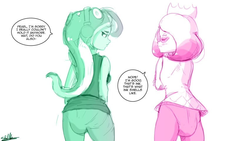 clothed fart farting marina_(splatoon) nintendo pearl_(splatoon) scat sketchmandl soiling soiling_clothing splatoon splatoon_2