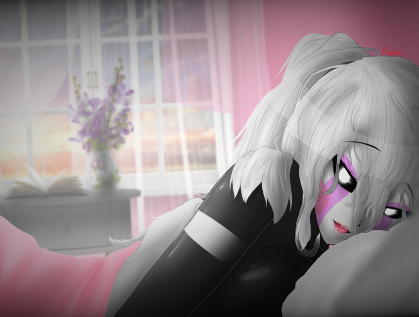 anthro bed big_breasts cute five_nights_at_freddy's five_nights_in_anime flophit looking_at_viewer love marionette_(fnaf) morning pov pov_eye_contact puppet_(fnaf) romantic romantic_ambiance romantic_couple smile solo white_hair wholesome