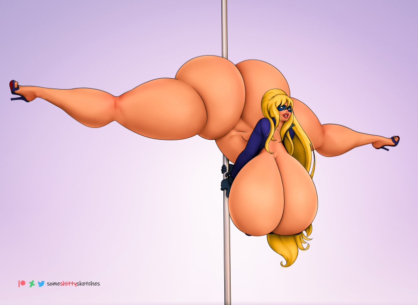 1girls ass bimbo blonde blonde_hair breasts erotica_jones full_body gloves high_heels huge_ass huge_breasts human hyper long_hair pamela_anderson someshittysketches stripper stripper_pole stripperella