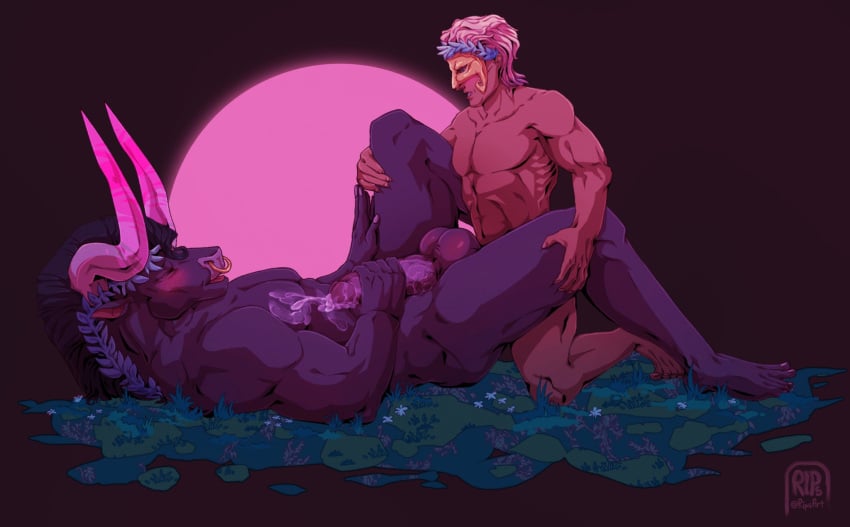 anal anal_sex anthro anthro_penetrated asterius_(hades) blush bodily_fluids butterfly_position cum duo erect_while_penetrated fictional_interracial gay genital_fluids hades_(game) hi_res human human_on_anthro human_on_male human_penetrating human_penetrating_anthro humanoid hybrid_race interspecies larger_penetrated male male/male male_on_male male_only mammal masturbation minotaur missionary_position penetration penile penile_penetration penis_in_ass rips_(artist) size_difference small_dom_big_sub smaller_human supergiant_games theseus_(hades)