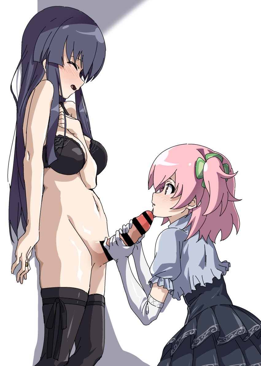 1futa 1girls absurdres arm_at_side arm_between_breasts assault_lily balls bangs bar_censor bare_arms bare_shoulders between_breasts big_penis black_bra black_dress black_hair black_legwear blush bottomless bra breasts brown_eyes censored closed_eyes clothed clothed_sex clothing clover_hair_ornament commentary_request dress ear_blush elbow_gloves erection female four-leaf_clover_hair_ornament frilled_sleeves frills from_side fully_clothed futa_on_female futa_sans_balls futa_with_female futanari gloved_handjob gloves grey_background hair_between_eyes hair_ornament hand_on_own_chest hand_up handjob hands_up highres hitotsuyanagi_riri human jewelry layered_dress light-skinned_female light-skinned_futanari light_skin long_hair looking_at_another medium_breasts mostly_nude mototenn multiple_girls navel no_testicles nose_blush official_alternate_costume one_side_up parted_lips penis pink_hair profile puffy_sleeves ring shirai_yuyu short_hair short_sleeves sidelocks standing stomach thighhighs two-handed_handjob two-tone_background underwear underwear_only very_long_hair white_background white_gloves