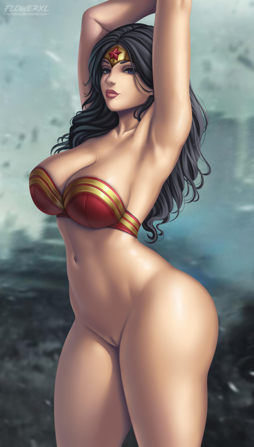 1girls big_breasts black_hair bottomless bra dc dc_comics demi_god diana_prince female female_focus female_only flowerxl high_resolution highres long_hair superheroine tagme uncensored wonder_woman wonder_woman_(series)