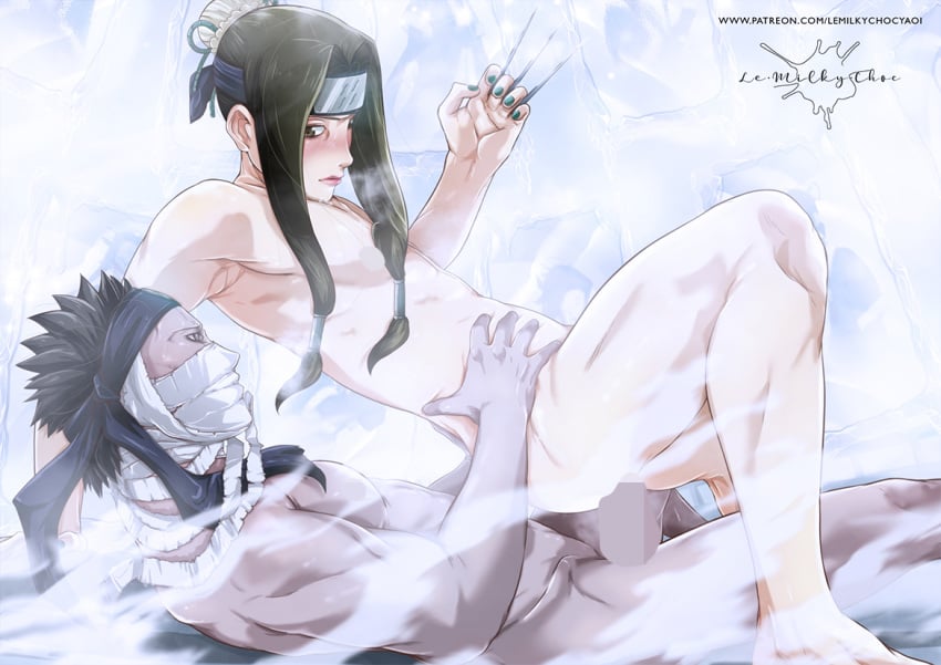 2boys abs anal anal_sex ass bandage bandage_on_face bandages barefoot black_hair brown_eyes brown_skin censored feet femboy forehead_protector gay green_nail_polish green_nails haku_(naruto) hand_on_hip headband lemilkychoc lipstick long_hair makeup male male/male male_only male_penetrating momochi_zabuza muscular muscular_thighs nail_polish naked naruto naruto_(classic) naruto_(series) naruto_shippuden nude nude_male on_back pale-skinned_male pale_skin penetration pink_lips pink_lipstick reverse_cowgirl_position sex shounen_jump sitting sitting_on_lap sitting_on_person tan_skin thighs tied_hair toned toned_male twink yaoi