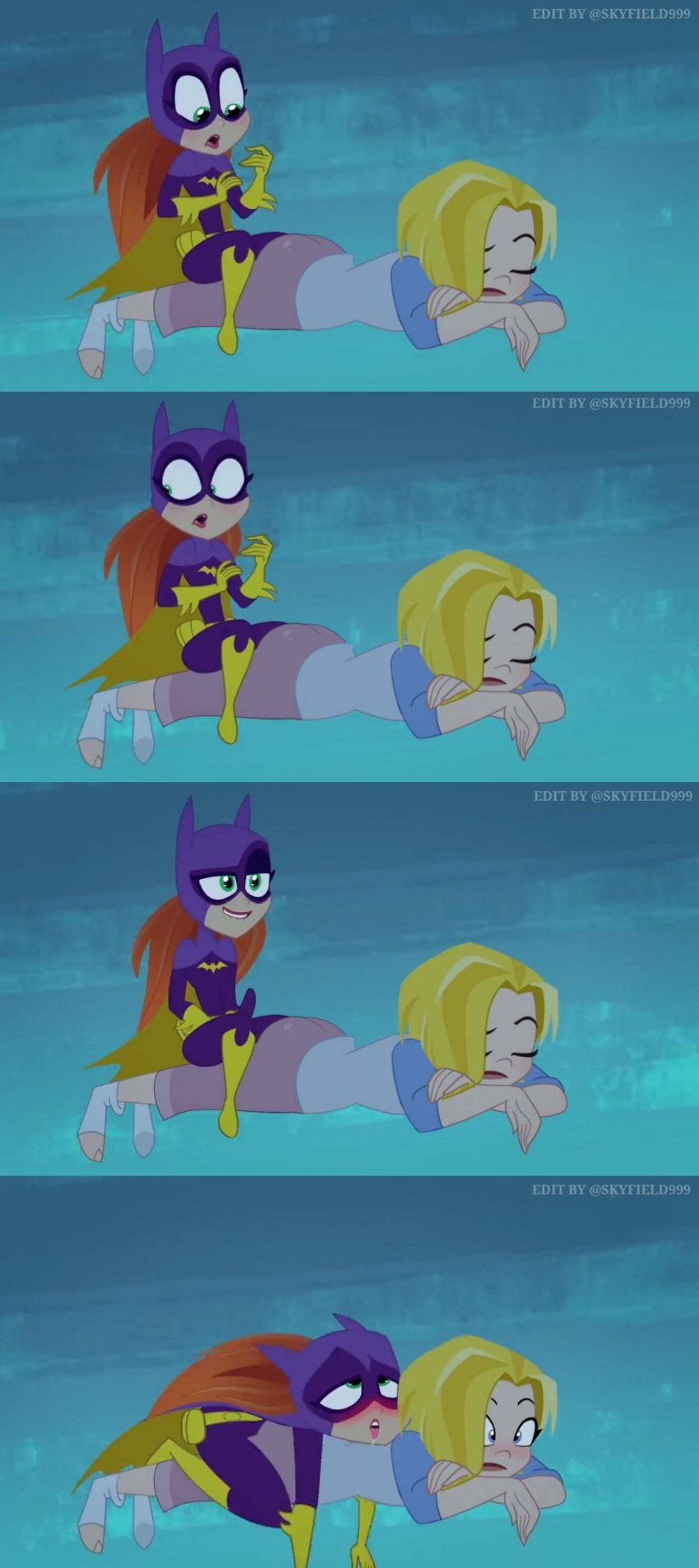 1futa 1girls asleep ass barbara_gordon batgirl big_ass biting_lip blush buttjob clothed_sex dc dc_comics dc_super_hero_girls dry_humping duo edit female from_behind futa_on_female futanari getting_horny humping kara_danvers kara_zor-el looking_at_ass looking_at_butt on_stomach penis prone_bone redraw screenshot skyfield999 sleep_molestation sleeping supergirl temptation