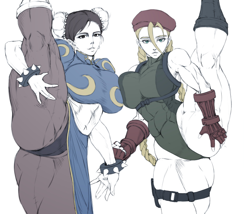 abdomen abs biceps big_ass big_breasts cammy_white chun-li dno leg_grab leg_hold leotard muscular_arms muscular_female muscular_thighs pantyhose street_fighter tight_clothing