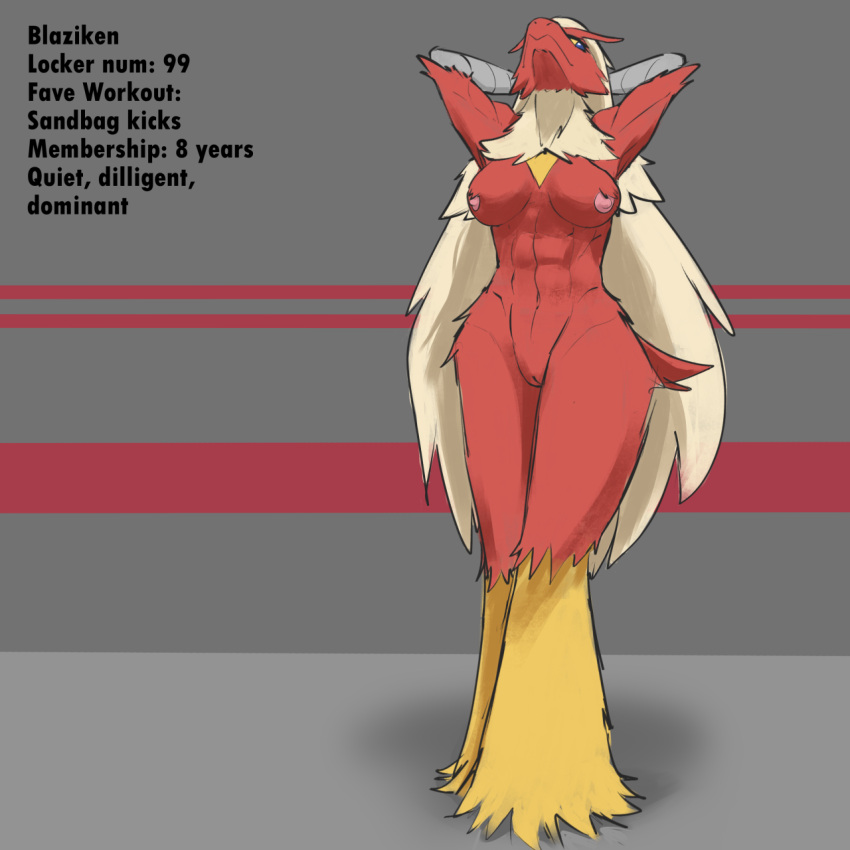 1girls abs anthro blaziken breasts female female_only female_pokemon game_freak long_hair medium_breasts nintendo nipples pink_nipples pokemon pokemon_(species) pussy red_body red_skin solo solo_female tala128 thick_thighs thigh_gap vagina