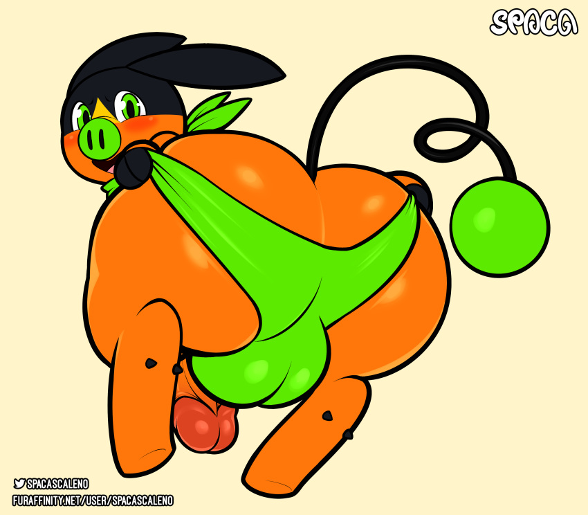absurd_res alternate_color ass axel_the_tepig balls big_butt blush bulge clothed clothing digital_media_(artwork) feral genitals hi_res looking_at_viewer male male_only mammal nintendo open_mouth penis pokémon_(species) pokemon pokemon_(species) simple_background solo spaca suina tepig underwear video_games