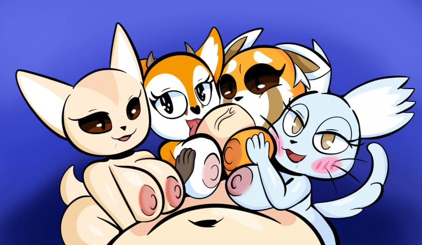 accessory aggressive_retsuko ailurid antelope anthro ass bedroom_eyes big_breasts big_butt big_penis blue_background blush bodily_fluids bovid breast_squish breasts brown_eyes canid canine chinchilla chinchillid clothing drooling erection fellatio female fennec fenneko first_person_view fivesome fox fur gazelle genitals group group_sex hair_accessory hair_ribbon hairbow half-closed_eyes hand_on_breast horn licking looking_at_viewer male male/female male_pov mammal manaka_(aggretsuko) narrowed_eyes nude open_mouth oral orange_body orange_fur paizuri penile penis penis_lick red_panda retsuko ribbons rodent saliva sanrio seductive sex simple_background smile smooth_fur someth1ngoranother squish thick_thighs titjob tongue tongue_out tsunoda unseen_male_face vein veiny_penis wide_hips