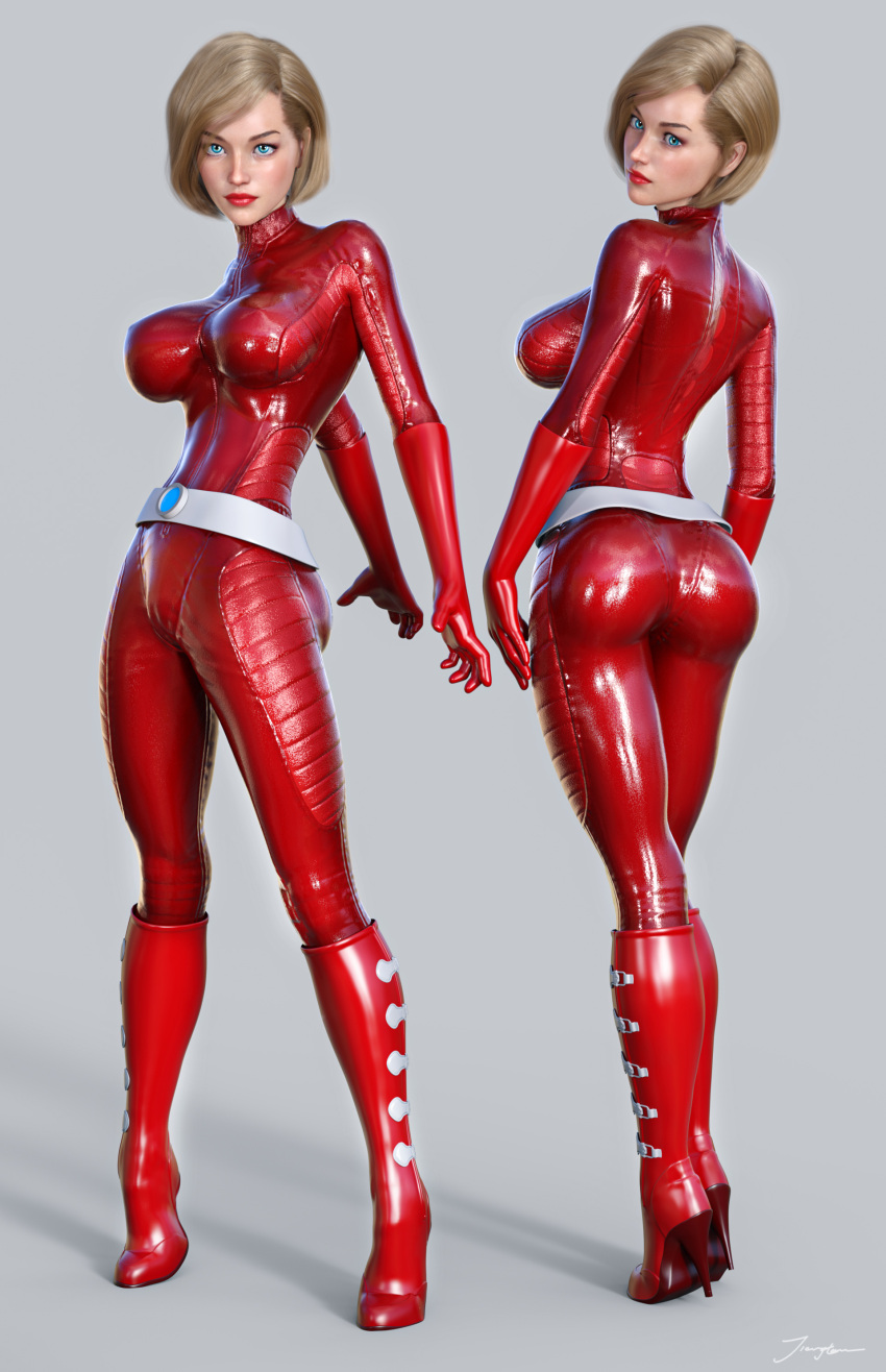 1girls 3d 3d_(artwork) ass belt blonde_hair bodysuit boots busty clover_(totally_spies) dat_ass elbow_gloves erect_nipples erect_nipples_under_clothes female footwear gloves handwear high_heel_boots high_heels human red_lipstick short_hair teenager tiangtam totally_spies