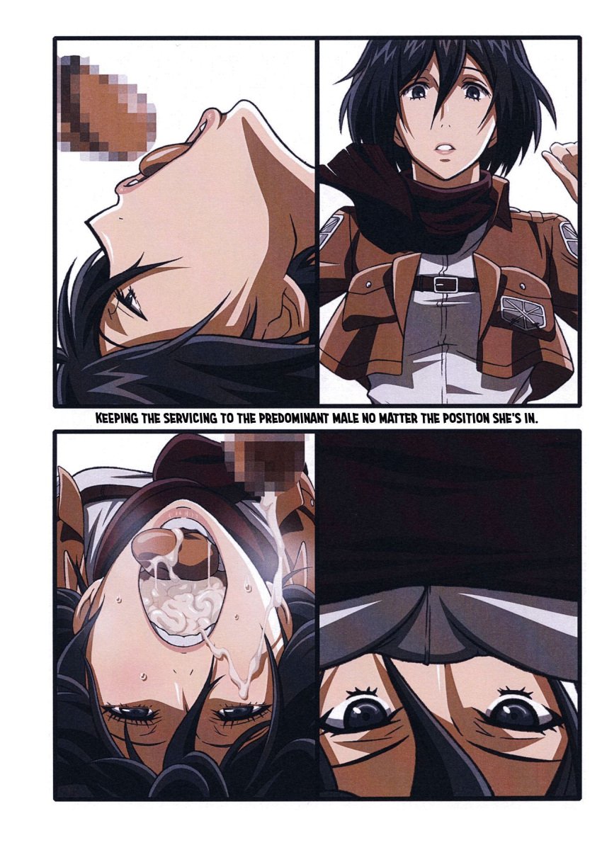 1boy 1girls after_fellatio asian attack_on_titan black_eyes black_hair blowjob censored censored_penis clothed cum cum_in_mouth cum_in_throat cum_on_closed_eye cum_on_face deepthroat deepthroat_request deepthroat_training doujin doujinshi emotionless fellatio female first_deepthroat first_time fishhooking fringe implied_deepthroat jean_kirstein jeankasa lost_rarities male medium_hair mikasa_ackerman mouth_full mouth_hold no_gag_reflex one_eye_closed open_mouth oral pale-skinned_female penis petite seductive_eyes seductive_mouth shingeki_no_kyojin short_black_hair short_hair spread_mouth submissive_female takapiko throat throat_fuck throat_swabbing tongue tongue_out upside-down