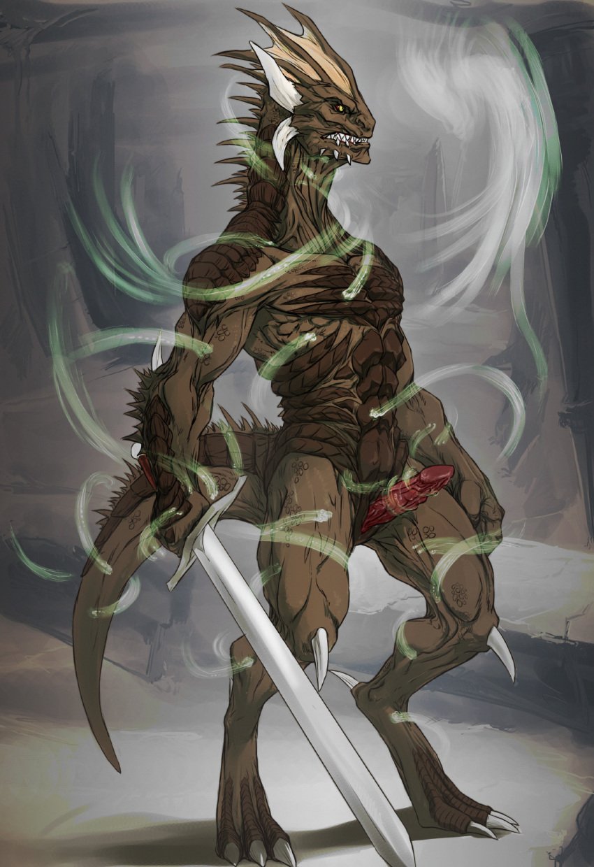 1boy angry animal_humanoid anthro clenched_teeth divinity:_original_sin_2 divinity_(series) erection feeding ghost hi_res humanoid kalias lizard lizard_(divinity) lizardfolk lizardman male male_only melee_weapon multiple_penetration nude_male paralyzed reptile reptile_humanoid ruins scalie scalie_humanoid solo source spirit sword teeth virginwhore weapon