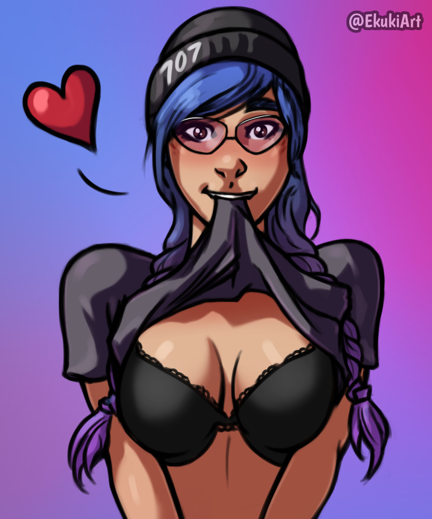 1girls bra breasts colored_hair dokkaebi_(rainbow_six) ekuki female female_only pink-tinted_eyewear rainbow_six rainbow_six_siege solo sunglasses tagme tinted_eyewear tom_clancy