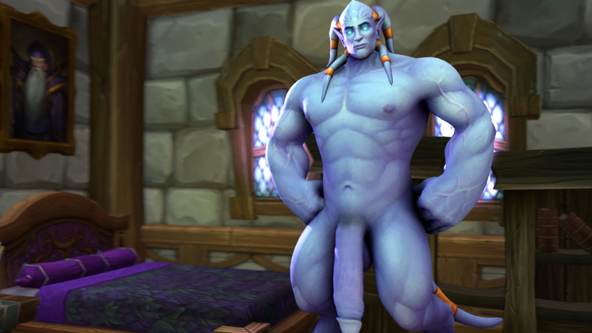 1male 3d big_balls blizzard_entertainment blue_eyes blue_penis blue_skin draenei horns male_draenei male_only muscular muscular_male muur_(terk2) naked tail terk2 warcraft world_of_warcraft