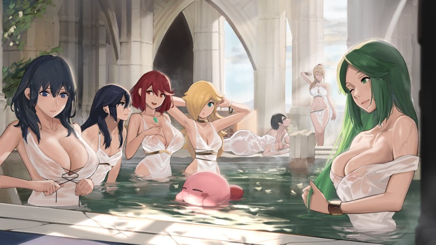 6+girls ;) aqua_eyes arch armpits arms_up ass bangle bangs bare_shoulders bath bathhouse bathing bayonetta bayonetta_(character) bayonetta_2 black_eyes black_hair black_ribbon blonde_hair blue_eyes box bracelet breast_size_difference breasts byleth_(fire_emblem) byleth_(fire_emblem)_(female) cardboard_box chest_jewel cleavage cleavage_cutout closed_eyes clothing_cutout collarbone creature eyebrows_visible_through_hair fire_emblem fire_emblem:_three_houses fire_emblem_awakening floating glasses green_eyes green_hair hair_over_one_eye hand_on_own_chest holding holding_hair j@ck jewelry kid_icarus kirby kirby_(series) large_breasts leaning_forward loincloth long_hair looking_at_viewer lucina_(fire_emblem) lying mario_(series) medium_breasts metroid multiple_girls naked_towel navel nintendo nipples one_eye_closed palutena partially_submerged petals petals_on_liquid pillar ponytail princess_rosalina pyra_(xenoblade) red_eyes red_hair ribbon samus_aran see-through short_hair sleeveless small_breasts smile straight_hair strap_slip super_mario_galaxy super_smash_bros. swept_bangs towel very_long_hair water xenoblade_(series) xenoblade_chronicles_2