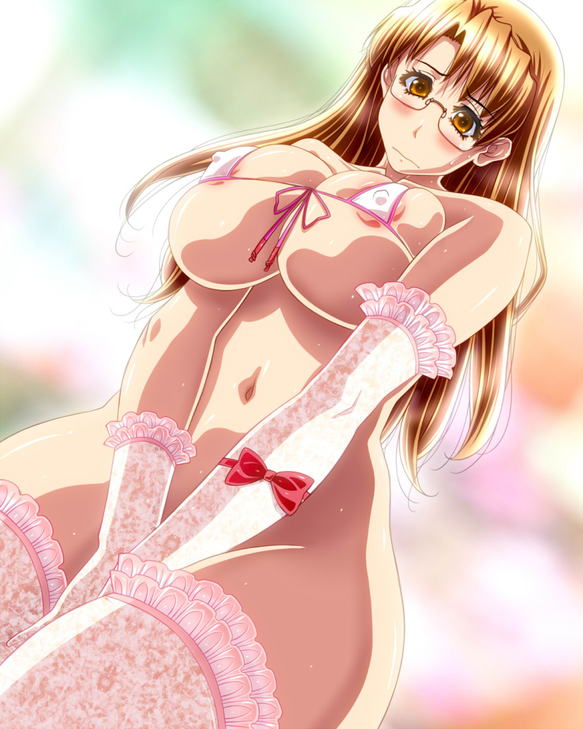 286c azumanga_daiou glasses koyomi_mizuhara large_breasts lingerie micro_bikini stockings swimsuit tagme