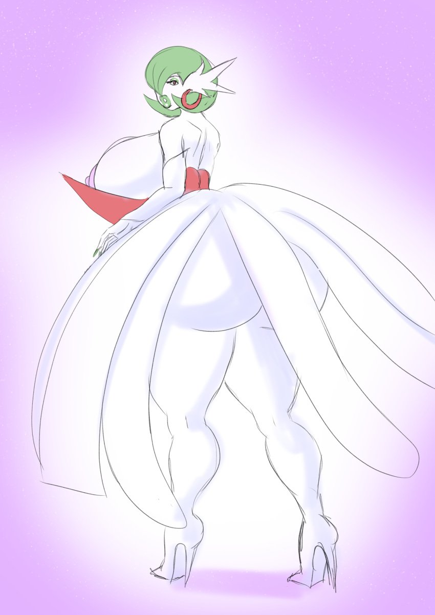 1girls annon anthro big_lips bimbo bimbo_gardevoir earrings gardevoir hair_over_one_eye high_heels hoop_earrings huge_ass huge_breasts lipstick looking_back mega_gardevoir nintendo nipples pokémon_(species) pokemon pokemon_(species) pokemon_rse thick_lips