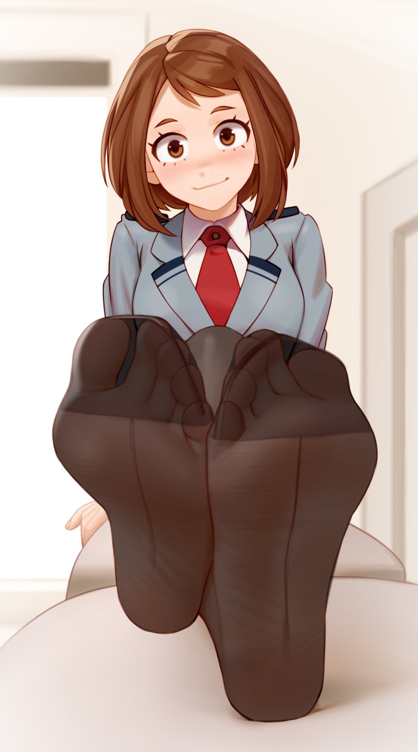 1girls feet female female_only foot_fetish foot_tease kairuhentai kairunoburogu looking_at_viewer my_hero_academia ochako_uraraka pov_feet presenting_feet soles solo toes