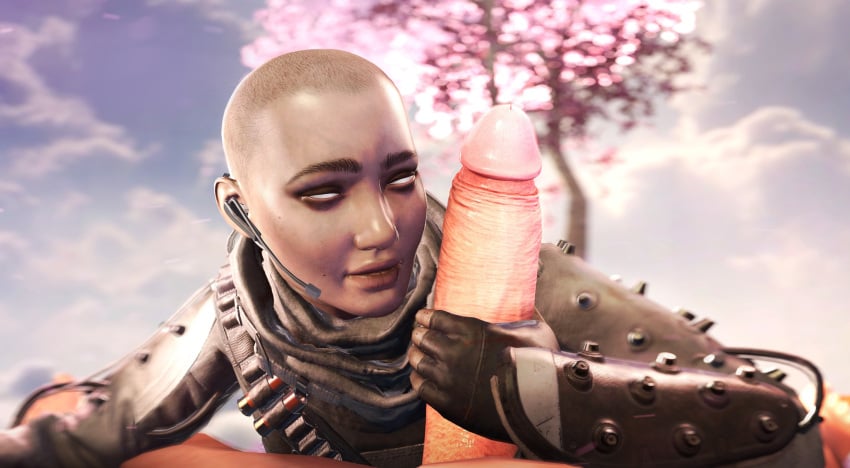 1boy 1girls 3d akatomasu alternate_costume alternate_hairstyle apex_legends bald bald_female big_penis female female_focus hand_on_penis handjob hi_res highres light-skinned_male looking_at_partner looking_at_penis looking_at_viewer looking_down male open_mouth outdoors outside pupiless_eyes pupilless_eyes smiling source_filmmaker straight white_eyes wraith_(apex_legends) wraith_the_liberator