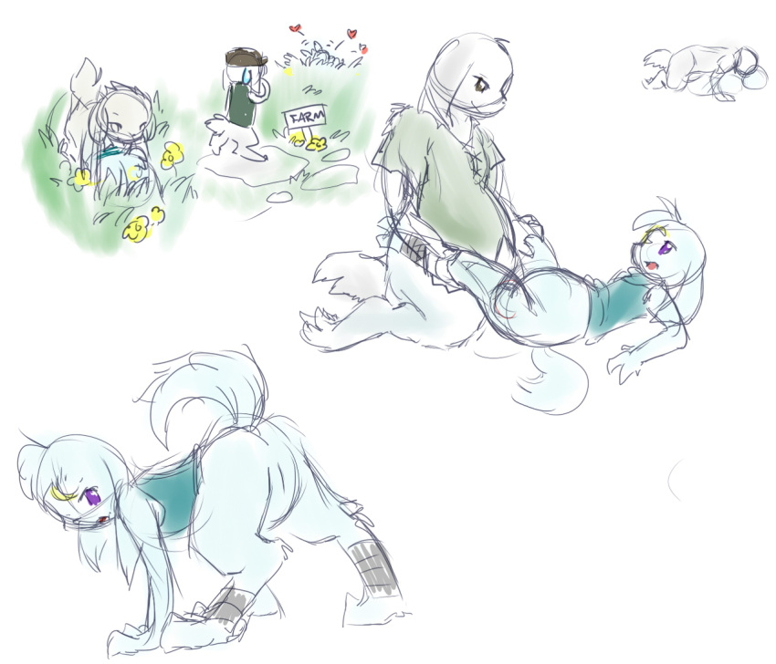 anthro ass cave_story colored_sketch duo female from_front_position genitals grass hatiimiga jack_(cave_story) lagomorph lying male male/female mammal mimiga missionary_position on_back plant presenting presenting_hindquarters presenting_pussy pussy sex video_games