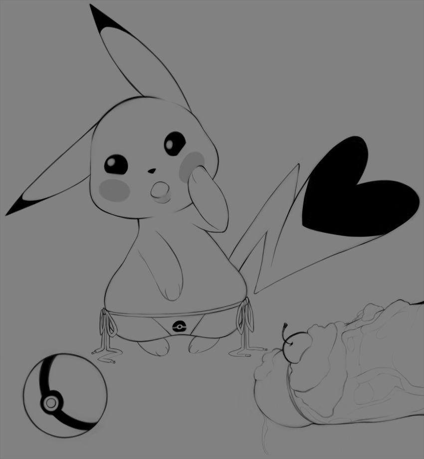 black_and_white clothing cosplay_pikachu cute female food_play human interspecies male mammal maniacbox monochrome nintendo pikachu poke_ball pokemon pokephilia thong video_games