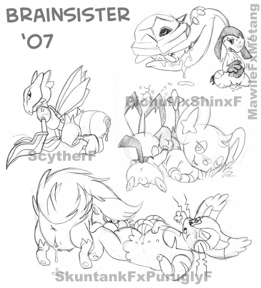 2007 brainsister mawile metang nintendo pichu pokemon pokemon_(species) purugly scyther shinx skuntank